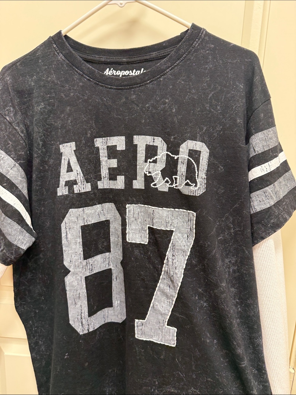 Aeropostale Black Layered-Look Long Sleeve Tee with White Sleeves